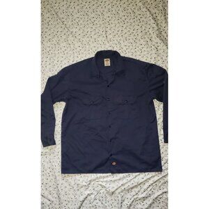Vintage XL Dickies Button Up Work Shirt Mens Long Sleeve Navy Blue
